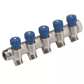 Caleffi 5R seeria termostaatiline segamisventiil 3/4 inch NPT sisselaskeava x 1/2 inch NPT väljalaskeava, pliivaba messing, ASSE 1017