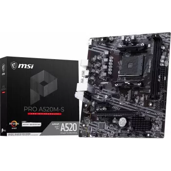 MSI A520M-S AMD A520 AM4 Micro-ATX emaplaat - DDR4, HDMI, DVI, VGA, Gigabit LAN