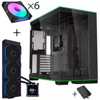 Lian Li O11D EVO RGB PC-korpusekomplekt + HydroShift II LCD-S 360TL AiO + 6x UNI FAN SL-INF 120 Reverse Blade ventilaatorit + UNI HUB SL-INF - must
