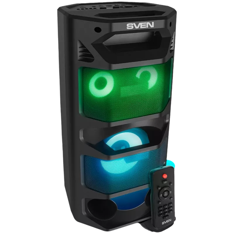 2.0 kaasaskantav kõlar SVEN PS-670, must, väljundvõimsus 2x32,5W (RMS), TWS, Bluetooth, FM, USB, microSD, LED-ekraan, kaugjuhtimispult, liitiumaku