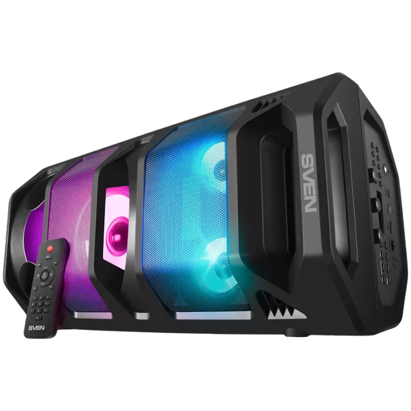 2.0 kaasaskantav kõlar SVEN PS-670, must, väljundvõimsus 2x32,5W (RMS), TWS, Bluetooth, FM, USB, microSD, LED-ekraan, kaugjuhtimispult, liitiumaku