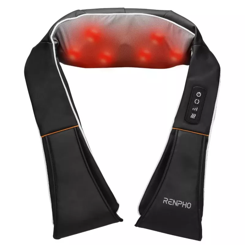 RENPHO U-Neck 1 Shiatsu kaela- ja õlamassaažiseade soojendusega, 8 kahesuunalist pöörlevat sõlme, 3 kiirustaset, must