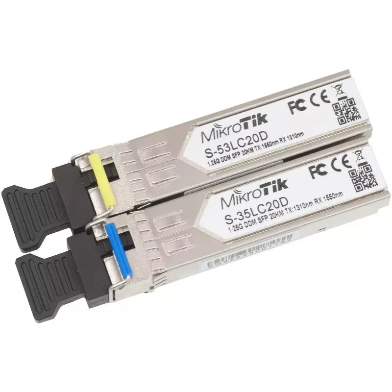 MikroTik SFP-moodul S-3553LC20D, 1.25Gb/s, 20km, üksikrežiim, paar (T1310nm/R1550nm) + (T1550nm/R1310nm)