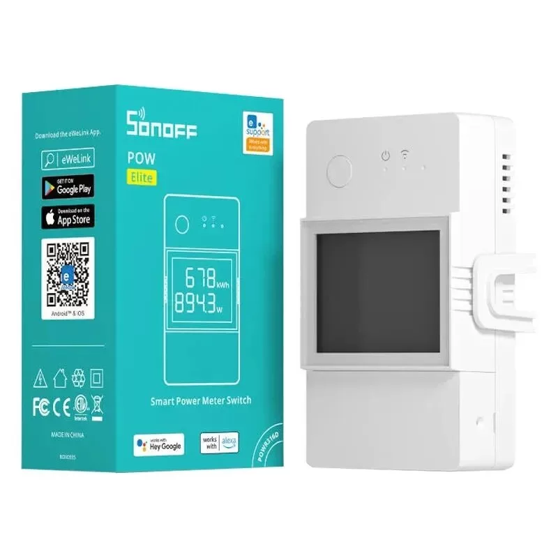 Sonoff POWR316D WiFi nutikas voolumõõtur lüliti energiamonitooringuga, 16A, 3500W, LCD-ekraan, töötab Alexaga ja Google Home'iga