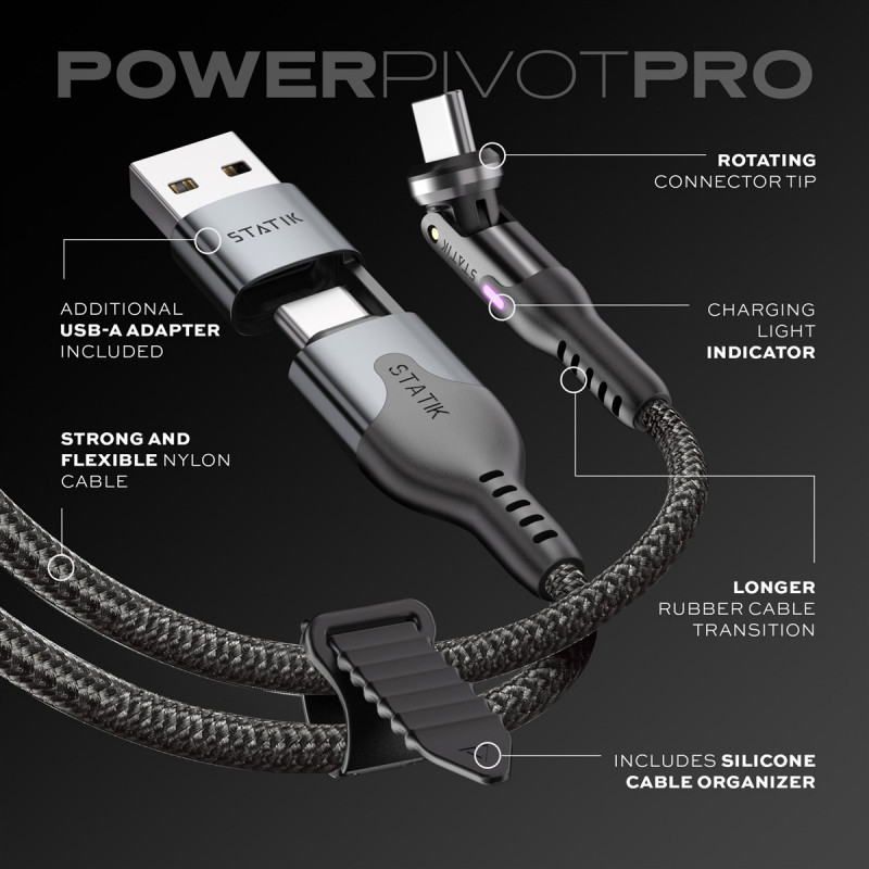 STATIK PowerPivot Pro Nylon Braided USB-C to USB-C kaabel 3m Must