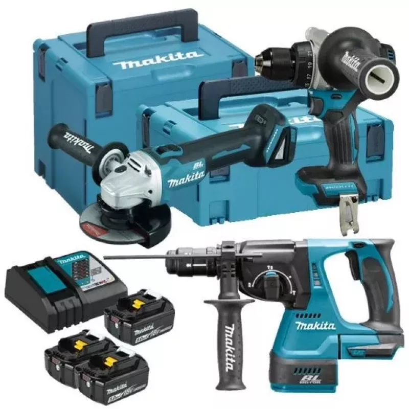 Makita 18V LXT Komplekt DLX3202TJ (3x5,0Ah, 2x Makpac kohvrit) - DHP482, DGA506, DHR243