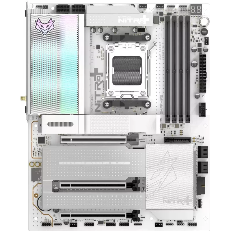 SAPPHIRE NITRO+ X870EA PHANTOMLINK P.E Mainboard, AMD X870E, Socket AM5, DDR5, Wi-Fi 7, Valge/Must