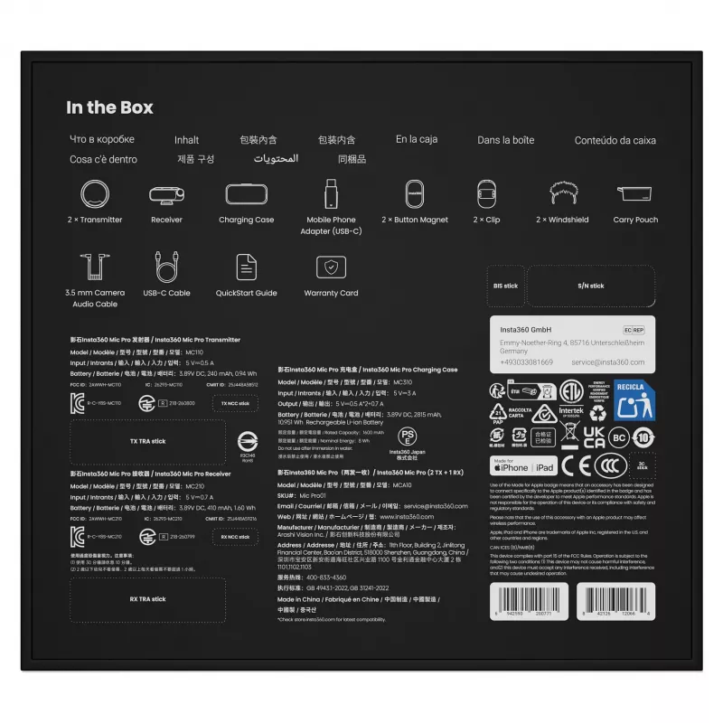 Insta360 Mic Pro (2 TX + 1 RX) - Digitaalne juhtmevaba mikrofonisüsteem