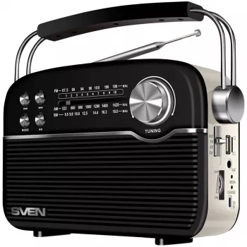 Kõlar SVEN SRP-500, must (3W, Bluetooth, FM/AM/SW, USB, microSD, AUX, aku)
