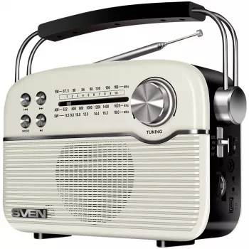 SVEN SRP-500 Kaasaskantav Bluetooth-kõlar, valge (3W, FM/AM/SW raadio, USB, microSD, AUX, aku)