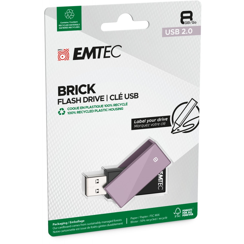 Emtec USB 2.0 C350 8GB Brick Purple USB Flash Drive