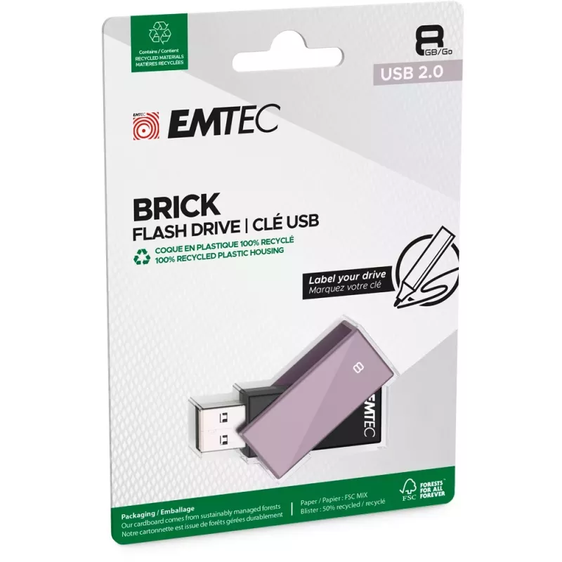 Emtec USB 2.0 C350 8GB Brick Purple USB Flash Drive