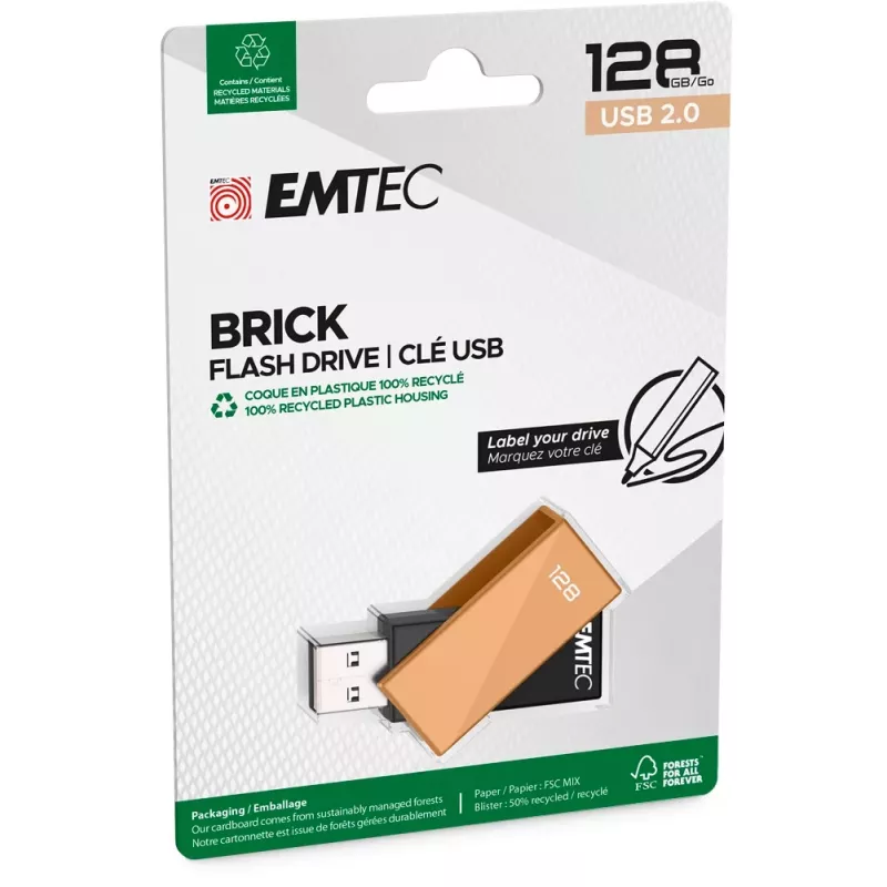 Emtec USB 2.0 C350 128GB Brick Orange USB Flash Drive