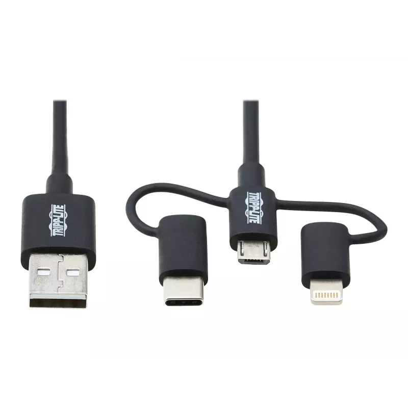 Eaton Tripp Lite Series Universal USB-A to Lightning, USB Micro-B and USB-C Sync/Charge Cable (M/3xM), MFi Certified, Black, 6 ft. (1.8 m)