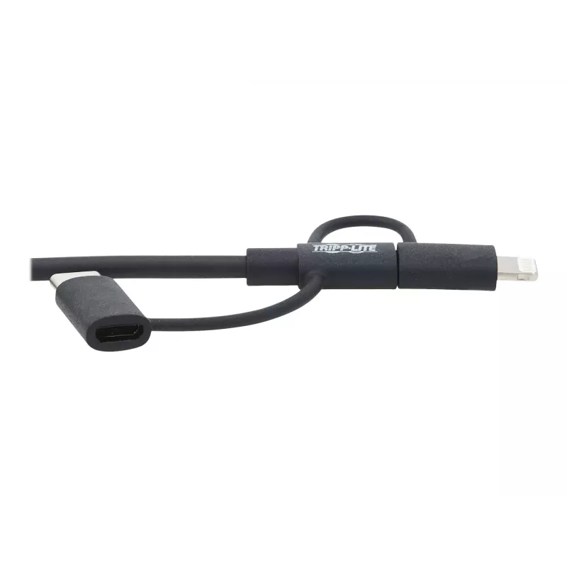 Eaton Tripp Lite Series Universal USB-A to Lightning, USB Micro-B and USB-C Sync/Charge Cable (M/3xM), MFi Certified, Black, 6 ft. (1.8 m)