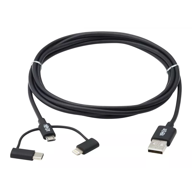 Eaton Tripp Lite Series Universal USB-A to Lightning, USB Micro-B and USB-C Sync/Charge Cable (M/3xM), MFi Certified, Black, 6 ft. (1.8 m)