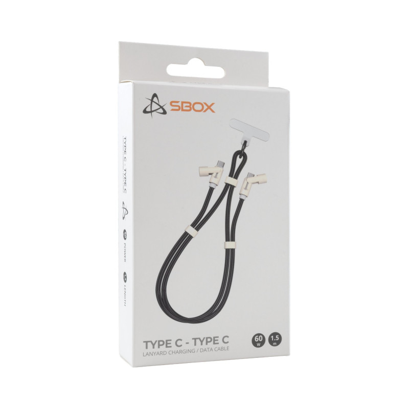 SBOX LANYARD BLACK USB-C to USB-C kaabel 1,5 m must