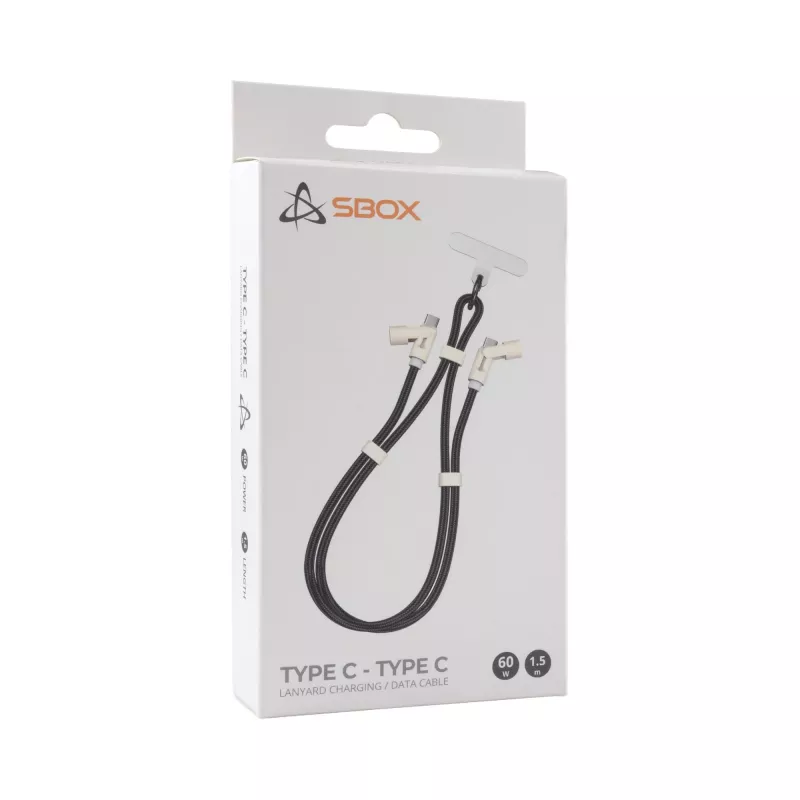 SBOX LANYARD BLACK USB-C to USB-C kaabel 1,5 m must
