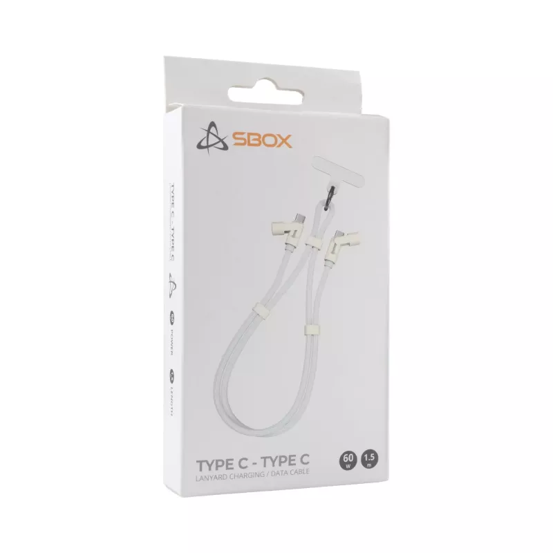 SBOX Lanyard White USB-C to USB-C kaabel 1,5 m valge
