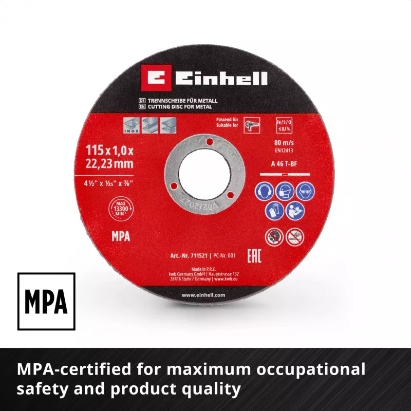 EINHELL-KWB õhuke lõikeketas, Ø 115 x 1,0 mm, 5 tükki (nurklihvijale)