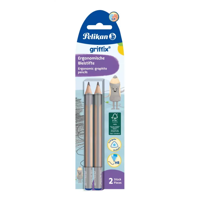 Pelikan Griffix Graphite Pencil HB, Triangular, Beige/Grey, 3.5 mm, 2 Pieces