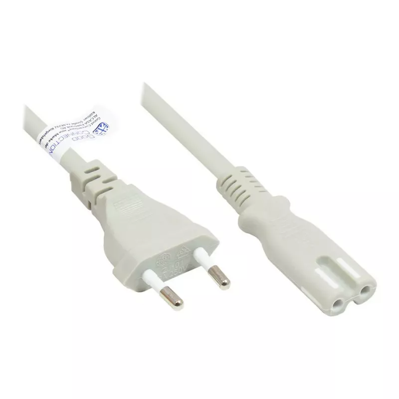 GoodConnections Euro toitekaabel Europistik Type C (sirge) – C7/Euro 8 pistikupesa (sirge), hall, 0,75 mm², 5 m, Good Connections® (P0370-GR050)