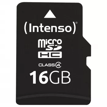Intenso 16GB MicroSDHC Class 4 mälukaart SD-adapteriga, lugemiskiirus kuni 21 MB/s, must
