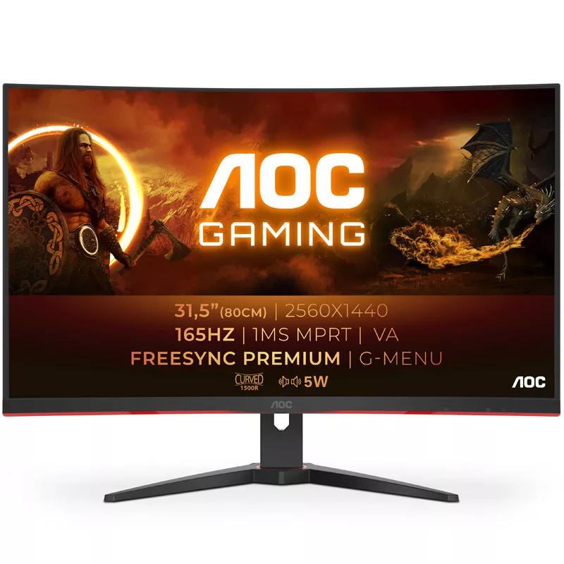 AOC CQ32G2SE 31.5 inch Curved QHD Gaming Monitor, 165Hz, FreeSync Premium, VA, 1ms MPRT, DP/HDMI