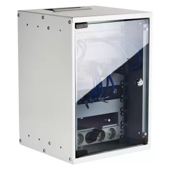 EFB 10-tolline seinakapp 9U 300mm sügavus helehall (RAL 7035) turvaklaasuksega