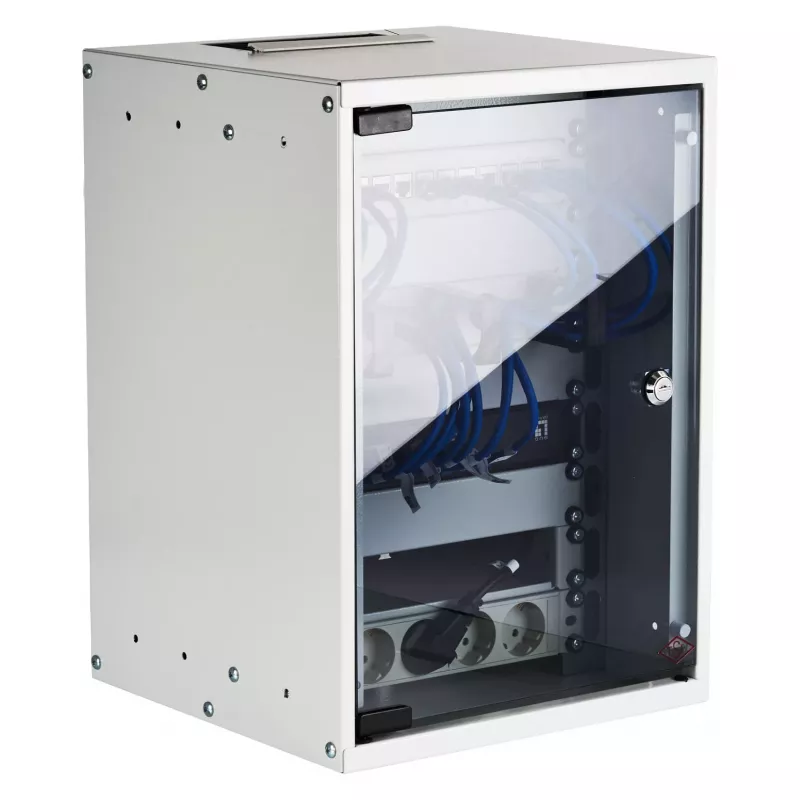 EFB 10-tolline seinakapp 9U 300mm sügavus helehall (RAL 7035) turvaklaasuksega