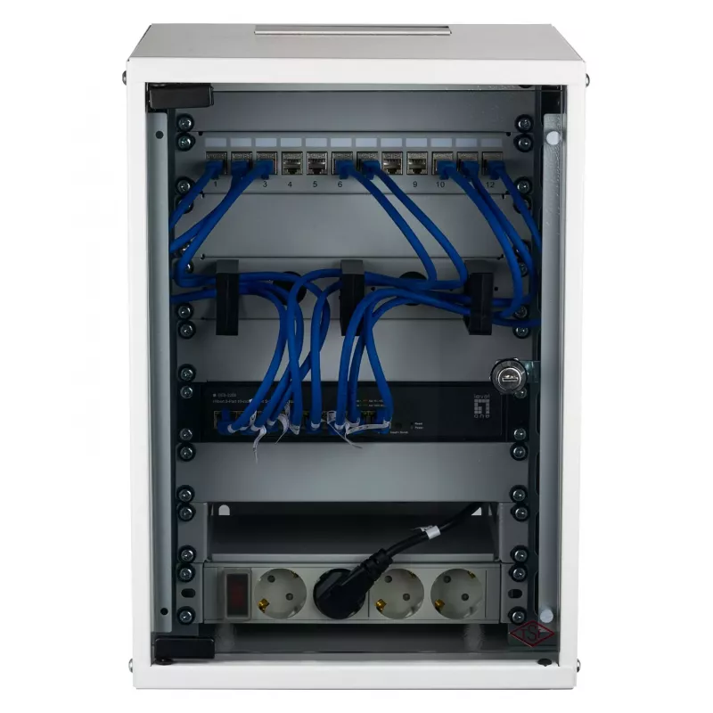 EFB 10-tolline seinakapp 9U 300mm sügavus helehall (RAL 7035) turvaklaasuksega
