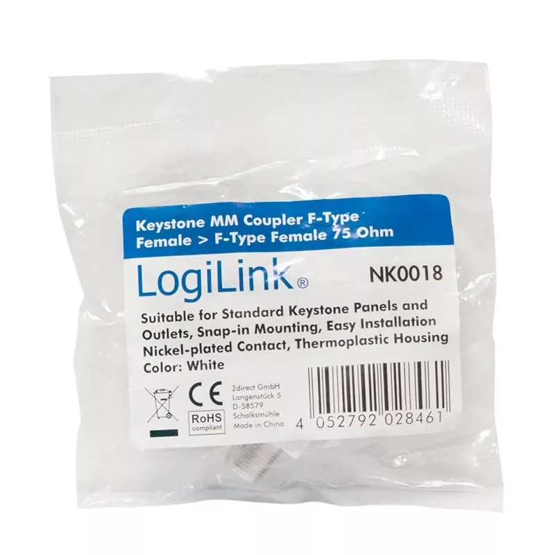 LogiLink Keystone In-Line Coupler F Socket to F Socket 75 Ohm White