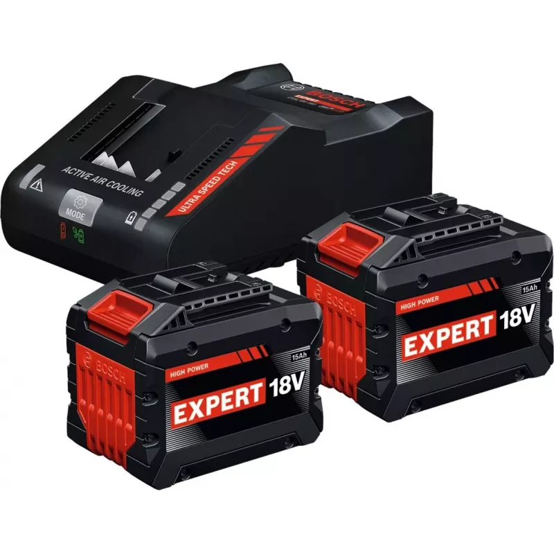 BOSCH EXPERT algkomplekt 18V, 2x EXBA 18V-150 + laadija EXAL18V-160 (must, 2x Li-Ion aku 15Ah, AMPShare Alliance)