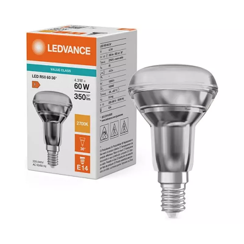 OSRAM R506036 4.3W 827 E14 P LED peegeldiga lamp 350 lm 2700K soe valge