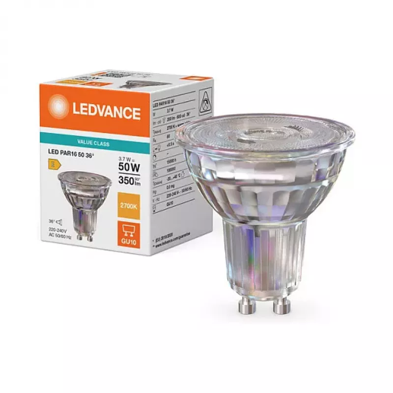 OSRAM LED PAR16 50 36° P 3.7W 827 GU10 LED peegellamp, soe valge, 350 lm, mittehämmitav