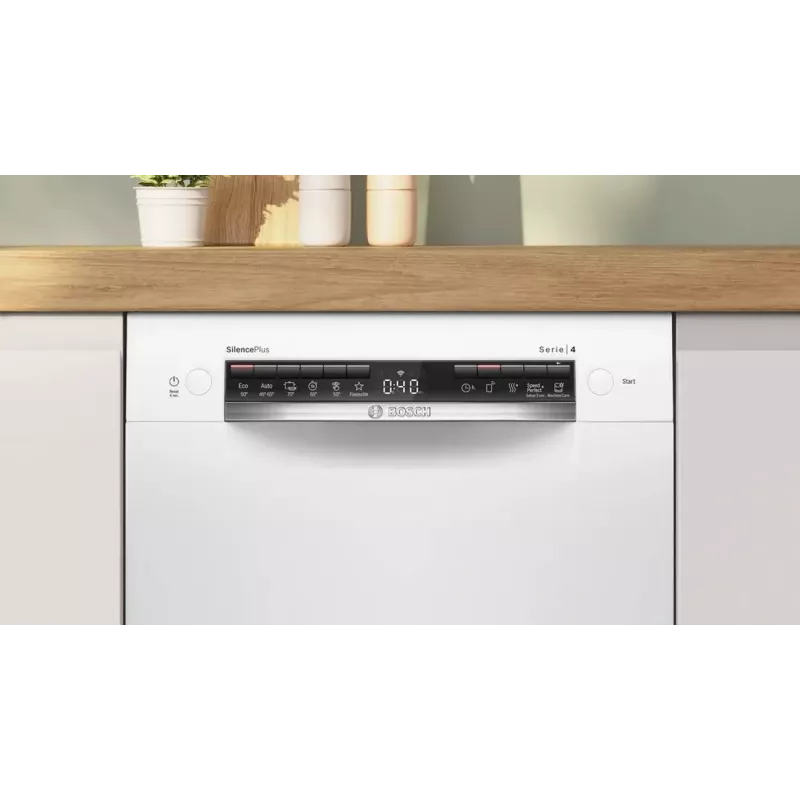 Bosch SPU4HMW01S Vabaltseisev kitsas nõudepesumasin, valge, 9 kattekomplekti, energiaklass C, 45 dB, EcoSilence Drive, Home Connect