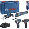 Bosch Power Tools 12V 5-osaline tööriistakomplekt GOP + GSR + GDR + GSA + GLI (sinine, 3x Li-Ion 2.0Ah aku)