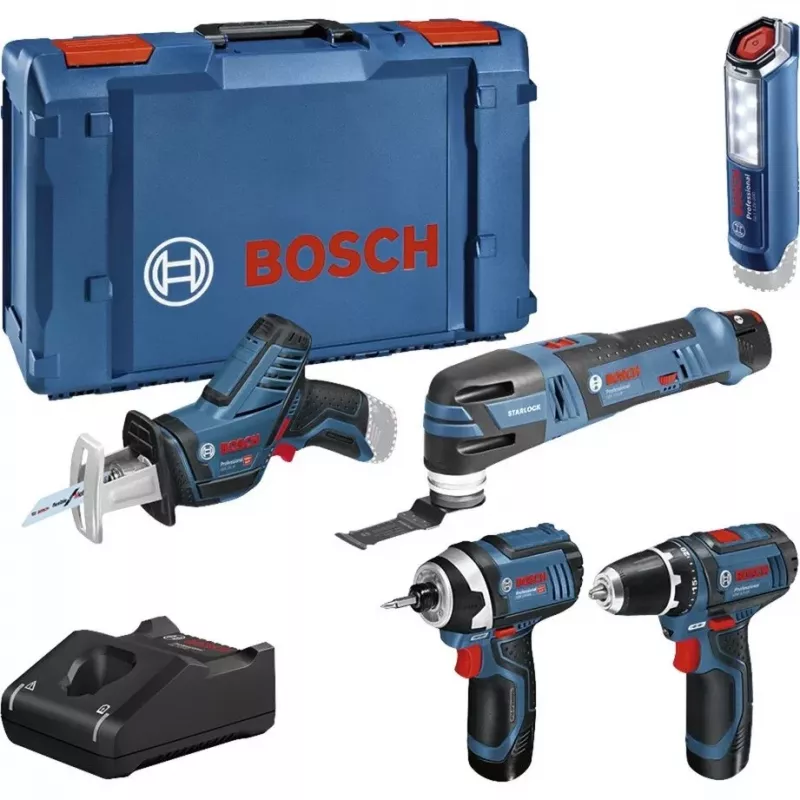 Bosch Power Tools 12V 5-osaline tööriistakomplekt GOP + GSR + GDR + GSA + GLI (sinine, 3x Li-Ion 2.0Ah aku)