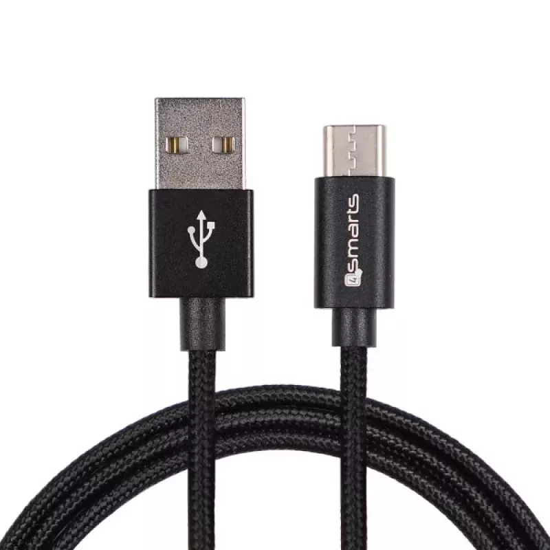 4SMARTS USB-A - USB-C kaabel RapidCord 2A, 2m, must