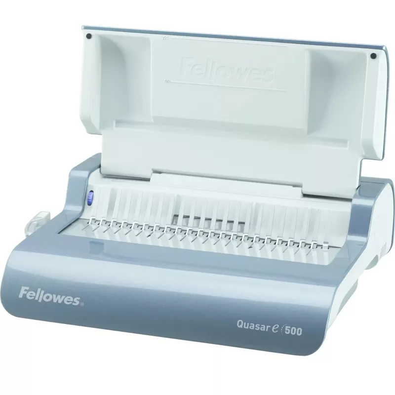 Fellowes Quasar-E 500 elektriline kombiköitmismasin, 20-lehe augustus, 500-lehe köitemahutavus, A4, 21 ristkülikukujulist auku, reguleeritav veeris, metall/plastik korpus, suur jäätmealus