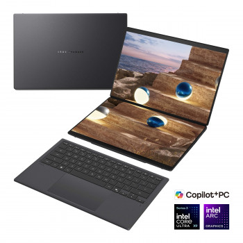 ASUS Zenbook Duo UX8407AA-SN066W 14 inch OLED Puuteekraan 3K 144Hz Sülearvuti, Intel Core Ultra 9 388H, 32GB LPDDR5X, 2TB SSD, Intel Arc Graphics, Windows 11 Home, Moher Gray