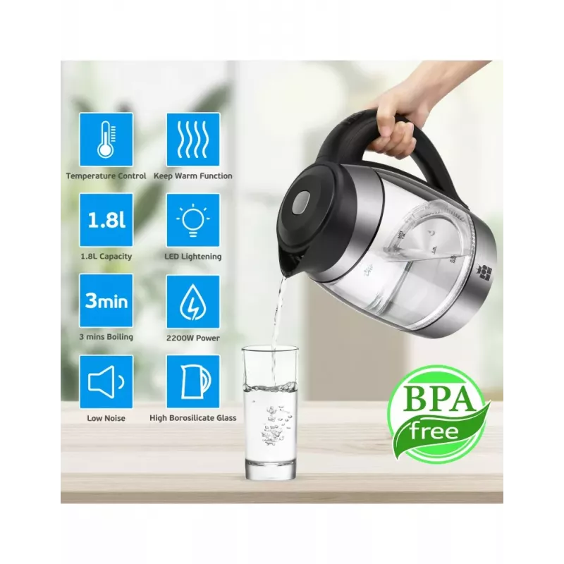 ForMe FKG-458 Juhtmeta Elektriline Veekeetja 1.8 L Roostevaba Teras / Must