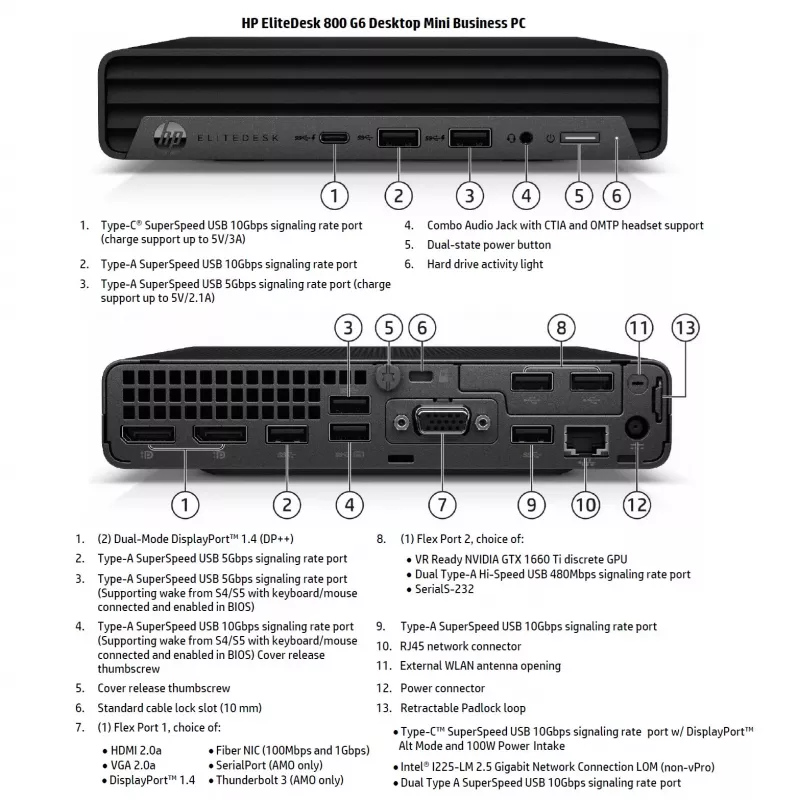 HP Renewed EliteDesk 800 G6 Lauaarvuti, Intel Core i5-10500T, 8GB RAM, 256GB SSD, Intel UHD Graphics 630, Windows 11 Pro, Grade B