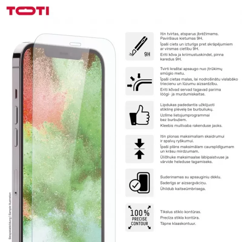 TOTI Karastatud klaasist 2D ekraanikaitse täiskattega iPhone 15/15 Pro läbipaistev