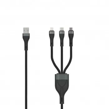 SEEK TOTI USB A to Micro USB / USB-C / Lightning 1.5m Punutud Kaabel 2A (Non-MFI) Must
