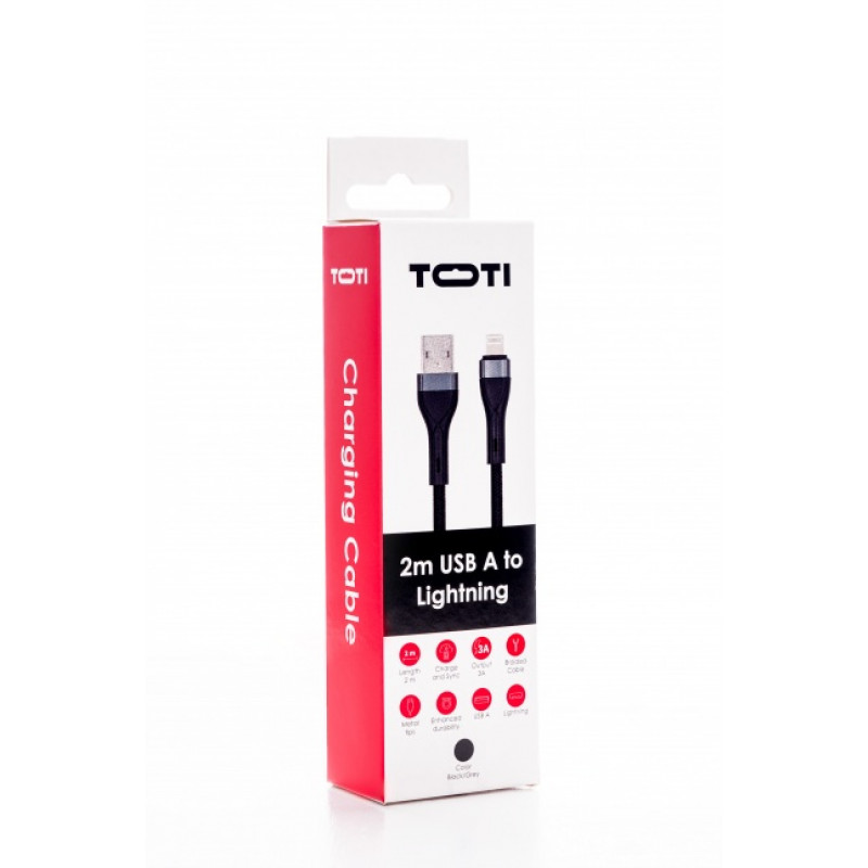 SEEK TOTI USB-A to Lightning 2m Punutud Kaabel 2A (Non-MFI) Must