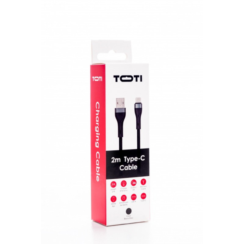 SEEK TOTI USB-A to USB-C Punutud Kaabel 2m 3A Must