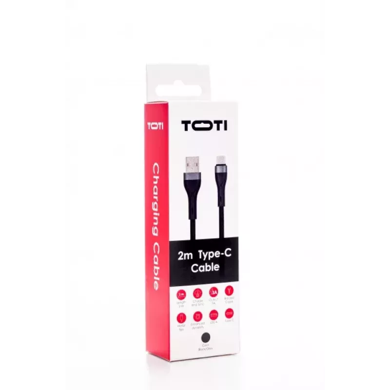 SEEK TOTI USB-A to USB-C Punutud Kaabel 2m 3A Must