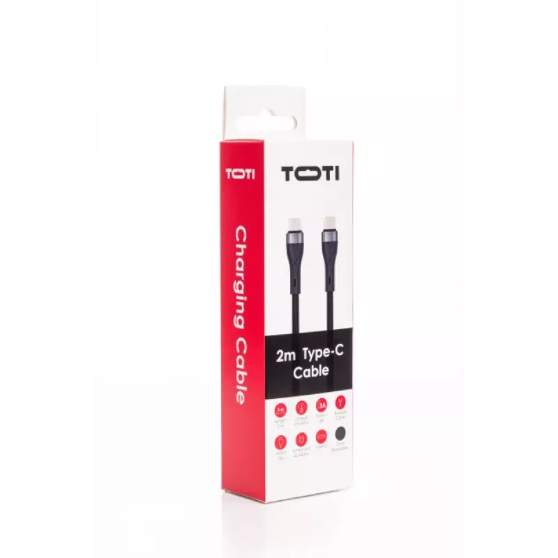 SEEK TOTI USB-C to USB-C 2m Punutud Kaabel 3A Must