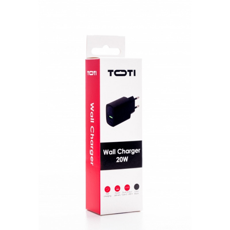 SEEK TOTI 20W Type-C + USB A seinakiirlaadija, must